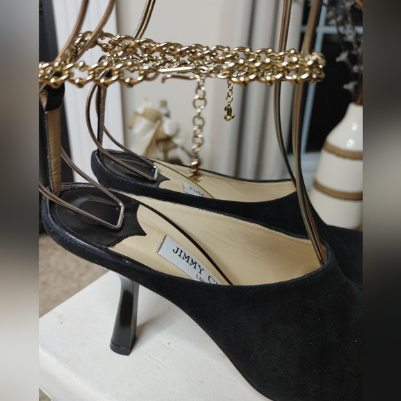 JIMMY CHOO Betha 85 Suede And Nappa Leather Mules With Chain, Black 37 - Picture 6 of 16